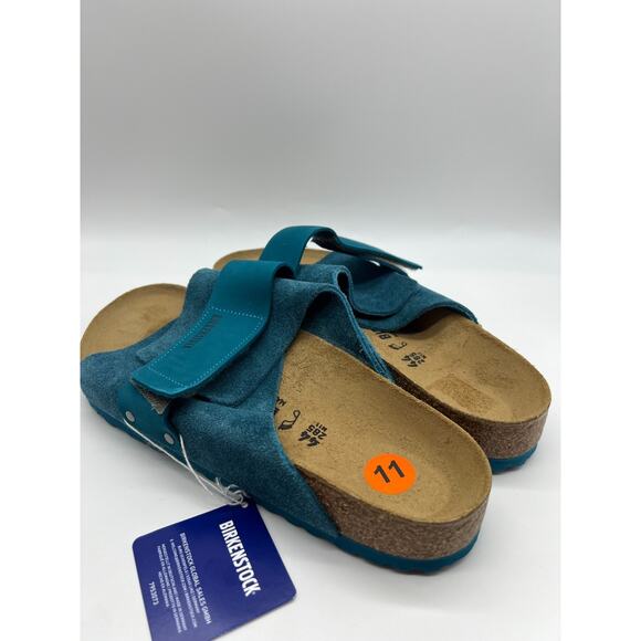 Birkenstock Kyoto Suede Leather Deep Turquoise Slides Men's Size 11/ EUR 44 - Picture 9 of 12